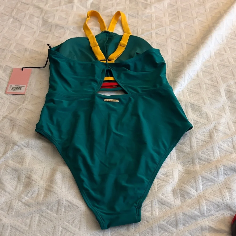 Juicy Couture Green One-Piece Swimsuit with Yellow Straps